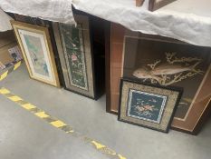 A collection of framed and Chinese glazed silks (approx 5)