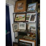 Four shelves of assorted paintings and prints, COLLECT ONLY.
