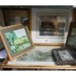 A good lot of oil paintings, watercolour, etching etc., COLLECT ONLY.