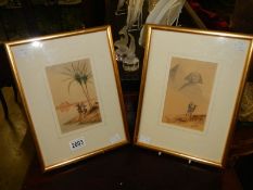 A pair of framed and glazed egyptian scene watercolours, COLLECT ONLY.