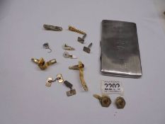 A silver cigarette case, silver cuff links and other cuff links etc.,