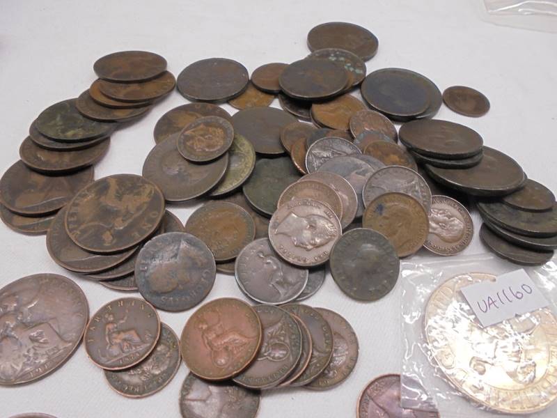 A mixed lot of copper coins etc., including Birmingham half penny. - Image 2 of 4