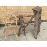 A wooden stel ladder, chair, metal items etc