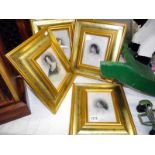 4 gilt framed coloured engravings of portraits