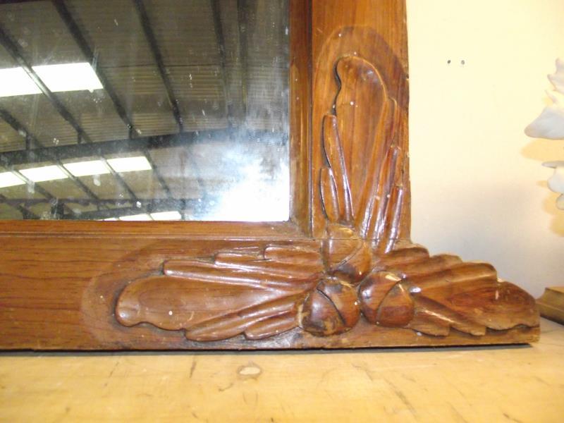 An oak over mantle mirror with acorn and leaf carvings in 3 places 76cm x 76cm, total width 92cm - Image 2 of 3