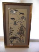 Framed and glazed embroidery of Chinese design COLLECT ONLY