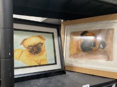 Two watercolours of Pug dogs