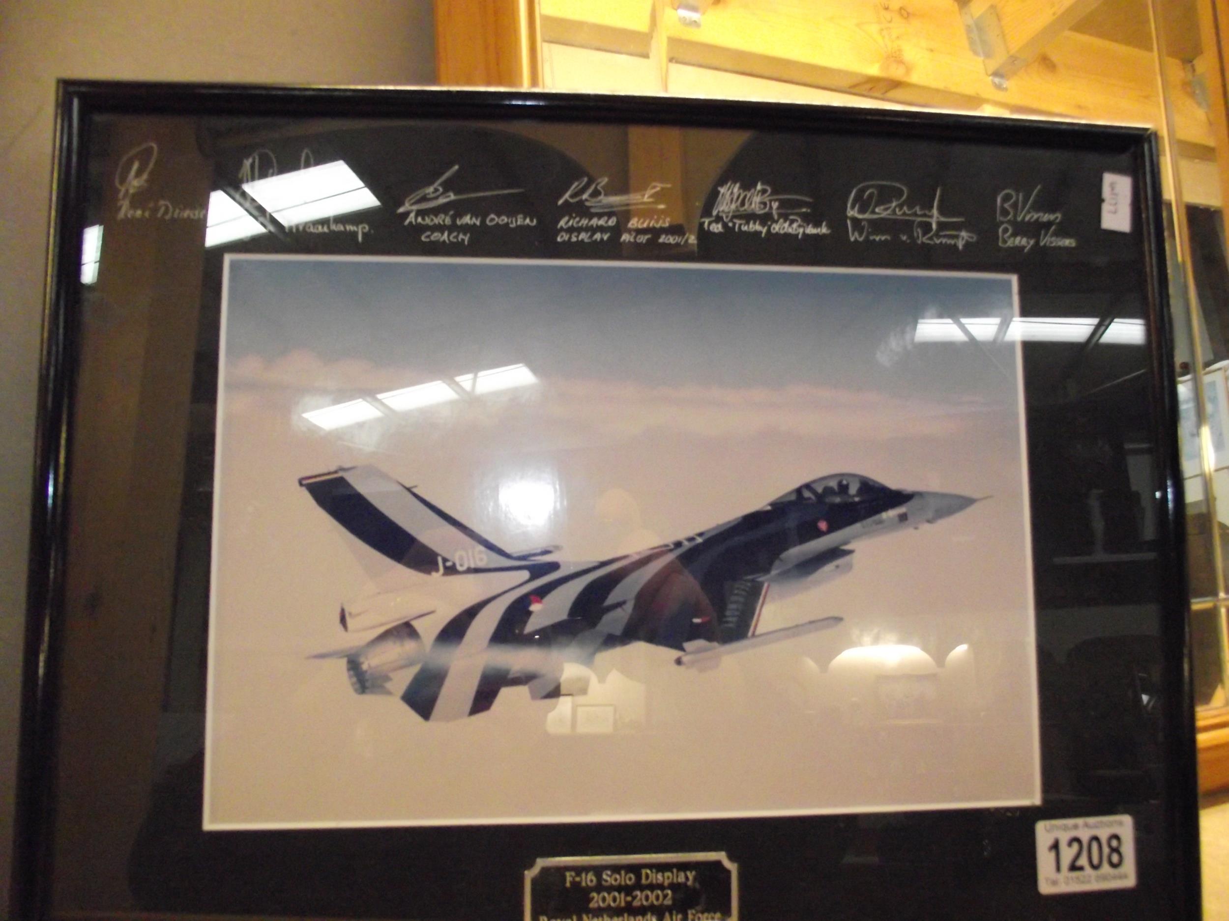 3 RAF related framed and glazed prints including signed Dutch solo display, Lancaster over Lincoln - Image 4 of 4