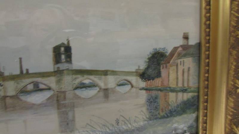 A gilt framed and glazed watercolour featuring a bridge over river, signed A Abbot 1927. - Image 2 of 4