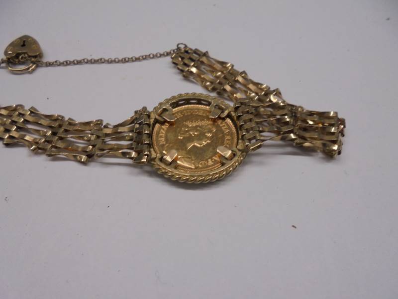 A 1982 half sovereign mounted in a 9ct gold bracelet, total weight 12.5 grams. - Image 3 of 3