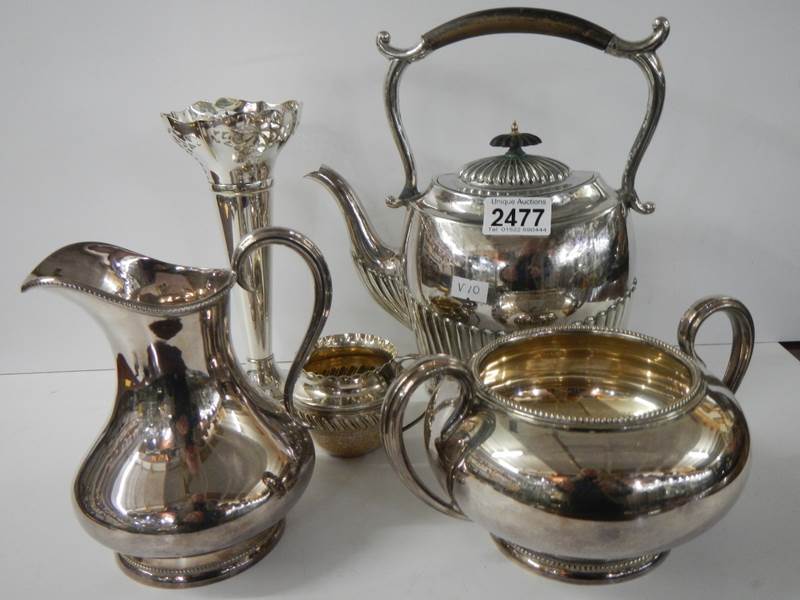 A silver plate kettle, jug, spill vase etc., - Image 2 of 2