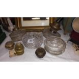 4 glass oil lamp fonts and various burners a/f