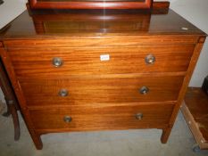 An early 20th century three drawer mahogany chest, COLLECT ONLY.
