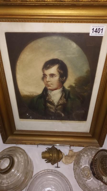 An early 20c signed print of Rabbie Burns (Robert Burns), size 44cm x 54cm including frame - Image 2 of 2