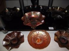 7 pieces of carnival glass