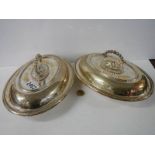 A pair of silver plate vegetable tureens.