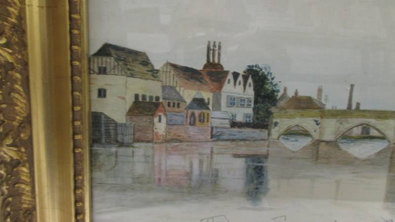 A gilt framed and glazed watercolour featuring a bridge over river, signed A Abbot 1927. - Image 3 of 4