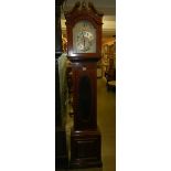 A mahogany inlaid spring wind long case clock, COLLECT ONLY.