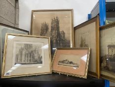 A collection of church and cathedral prints and etchings