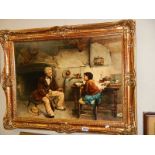 A gilt framed study of a grandfather with child, COLLECT ONLY.