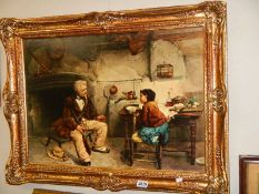 A gilt framed study of a grandfather with child, COLLECT ONLY.