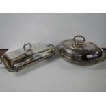 Two silver plate vegetable tureens,.