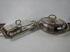 Two silver plate vegetable tureens,.