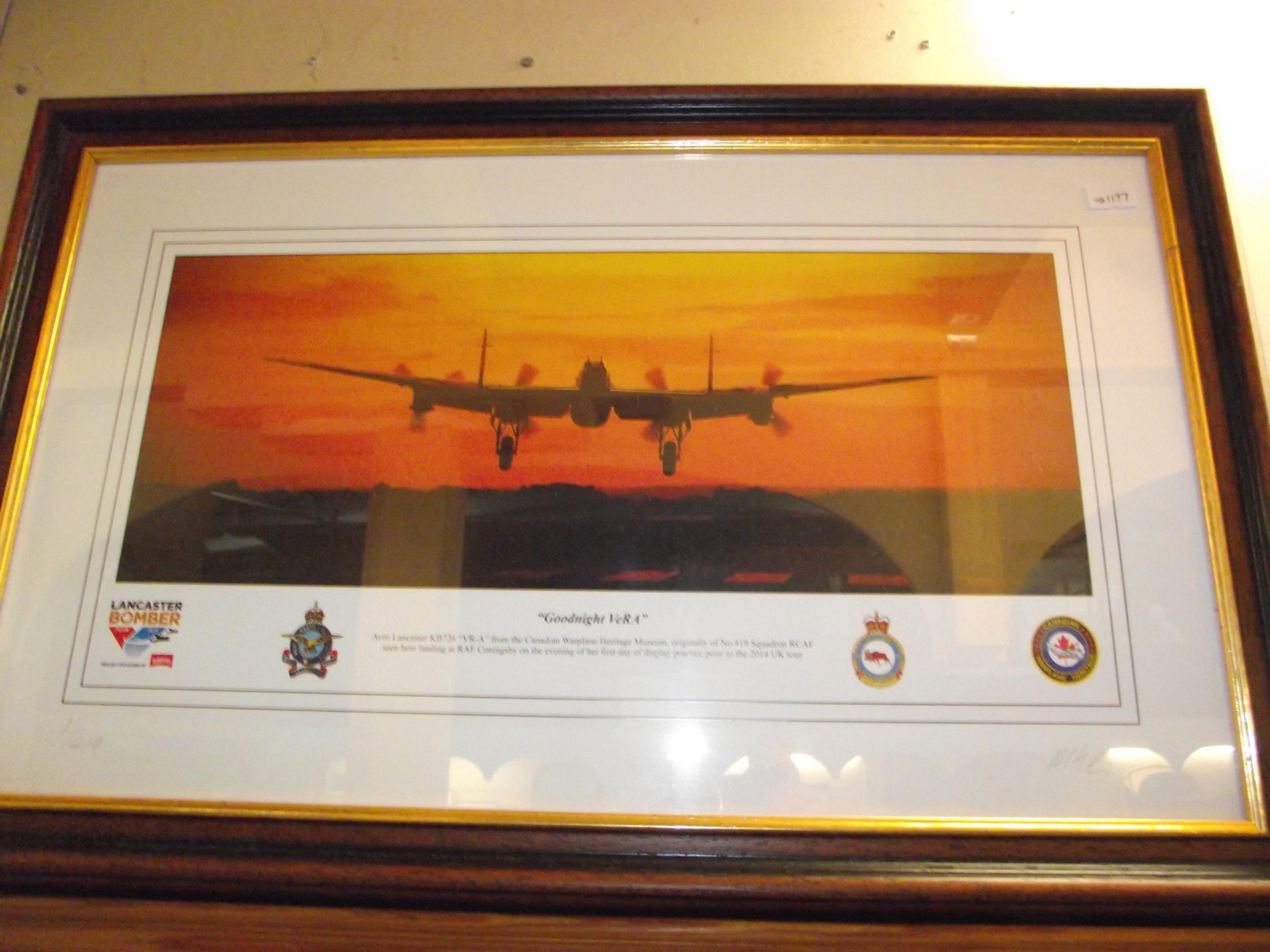 3 RAF related framed and glazed prints including signed Dutch solo display, Lancaster over Lincoln - Image 3 of 4