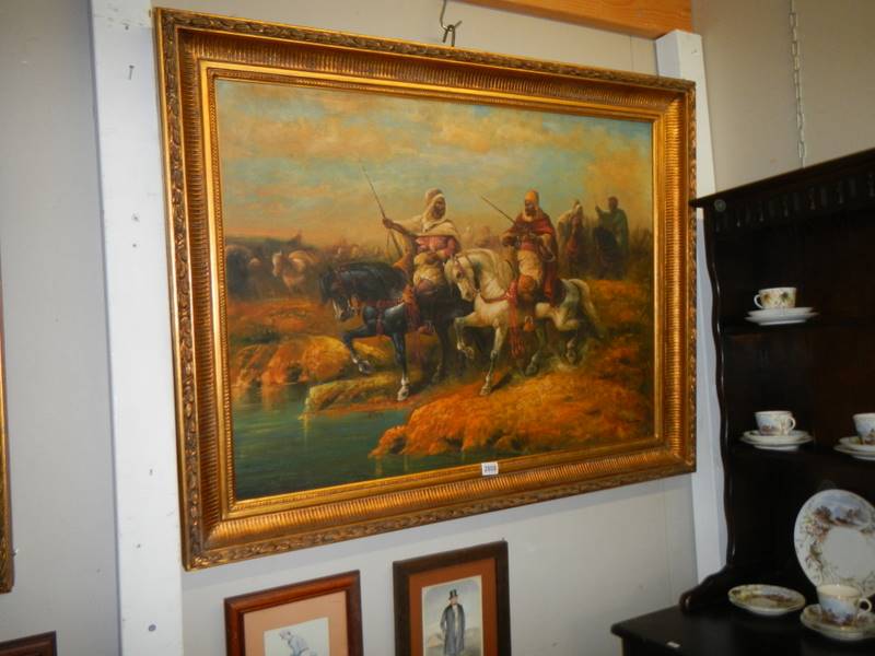 A large 20th century oil on canvas signed R Wilson, 95 x 120cm. COLLECT ONLY.