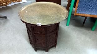 A oxagonal oriental table with brass tray top, COLLECT ONLY.