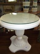 A glass top white painted side table, COLLECT ONLY