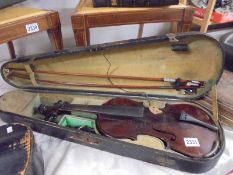 An early 20th century John G Murdoch 'The Maidstone' violin in case with 2 bows, 2 piece back 14.25"