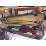 An early 20th century John G Murdoch 'The Maidstone' violin in case with 2 bows, 2 piece back 14.25"