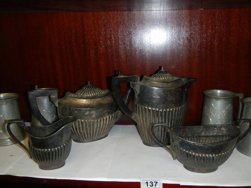 A silver plate teaset and a quantity of tankards. - Image 2 of 2