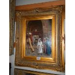 A 20th century gilt framed oil on board middle eastern scene, COLLECT ONLY.