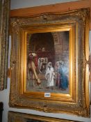 A 20th century gilt framed oil on board middle eastern scene, COLLECT ONLY.