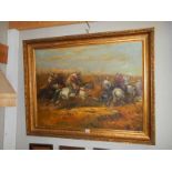 A large 20th century oil on canvas signed R Wilson, 95 x 120cm. COLLECT ONLY.