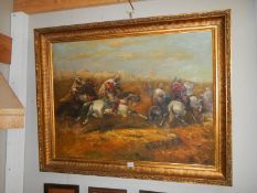 A large 20th century oil on canvas signed R Wilson, 95 x 120cm. COLLECT ONLY.