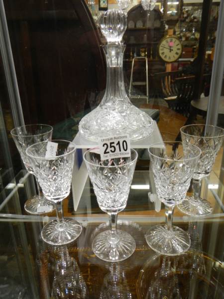 A small crystal ship's decanter and five glasses. - Image 2 of 4