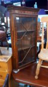 A mahogany corner cupboard with dental cornice & astragal glazed door, COLLECT ONLY