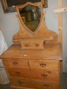 An old pine dressing table with shield shaped mirror, COLLECT ONLY.