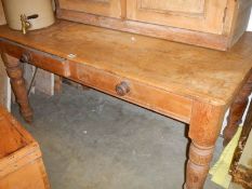 An antique pine two drawer scrub top table, COLLECT ONLY.