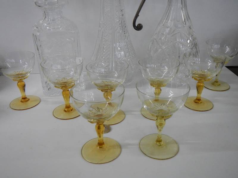 Two glass decanters, a claret jug and set of eight glasses. - Image 2 of 3