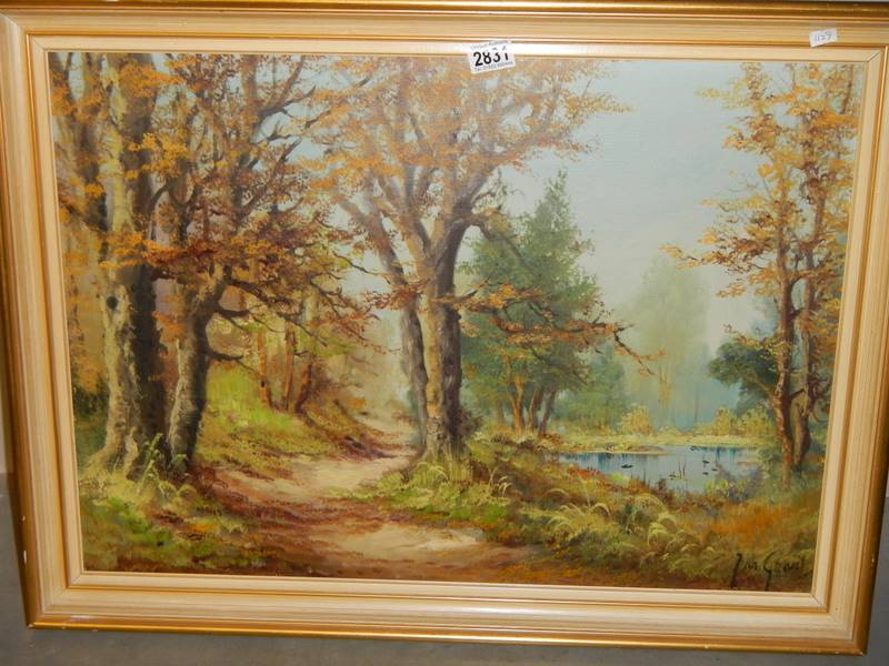 A framed oil on canvas rural scene, COLLECT ONLY.