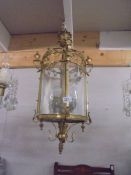 A heavy brass hall lantern, COLLECT ONLY.
