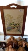 1930's oak framed tapestry fire screen 47x72cm, COLLECT ONLY