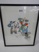 A framed and glazed Japanese watercolour, unsigned.