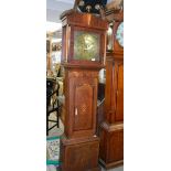 An early 8 day inlaid long case clock with brass dial, in good condition, COLLECT ONLY.