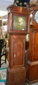 An early 8 day inlaid long case clock with brass dial, in good condition, COLLECT ONLY.