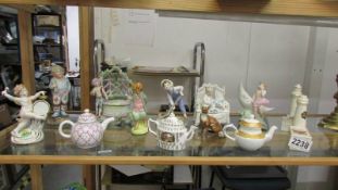 A mixed lot of Victorian figures, later figures including Royal Worcester, miniature teapots etc.,